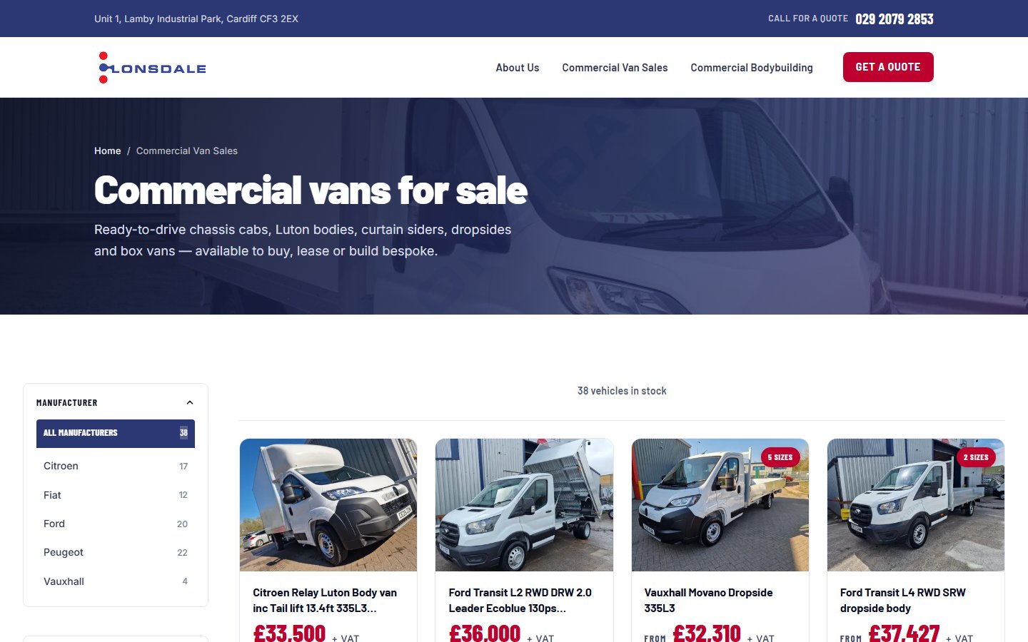 The van-sales index on the new Astro site.
