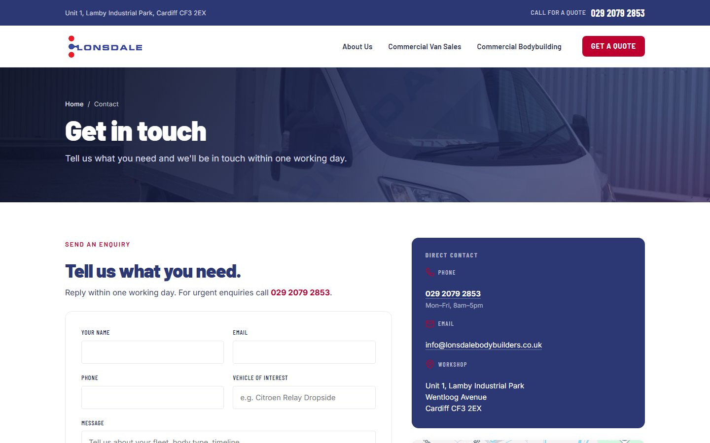 The contact page on the new Astro site.