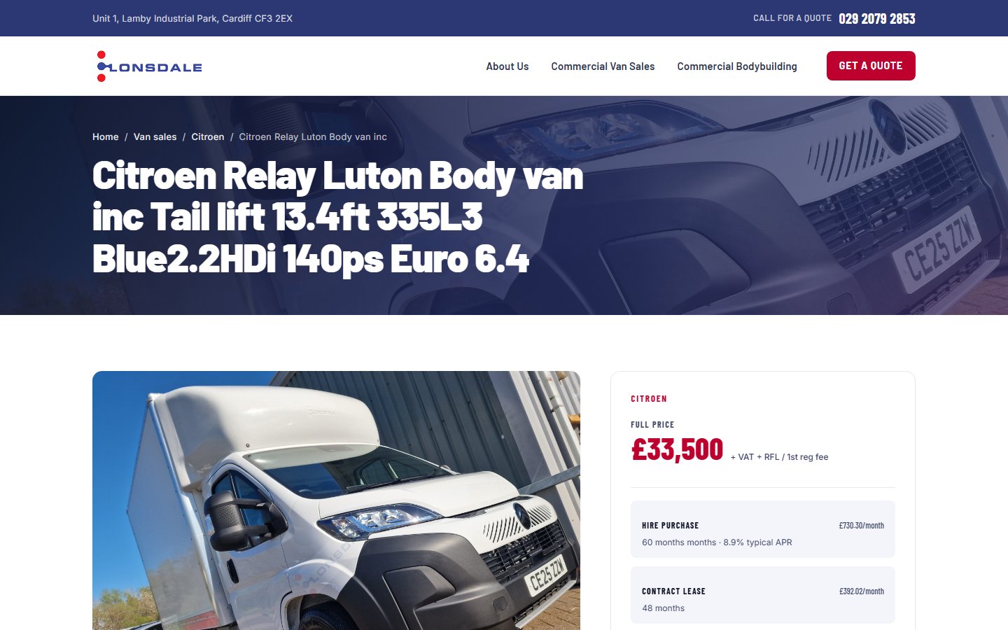 A van product page on the new Astro site.