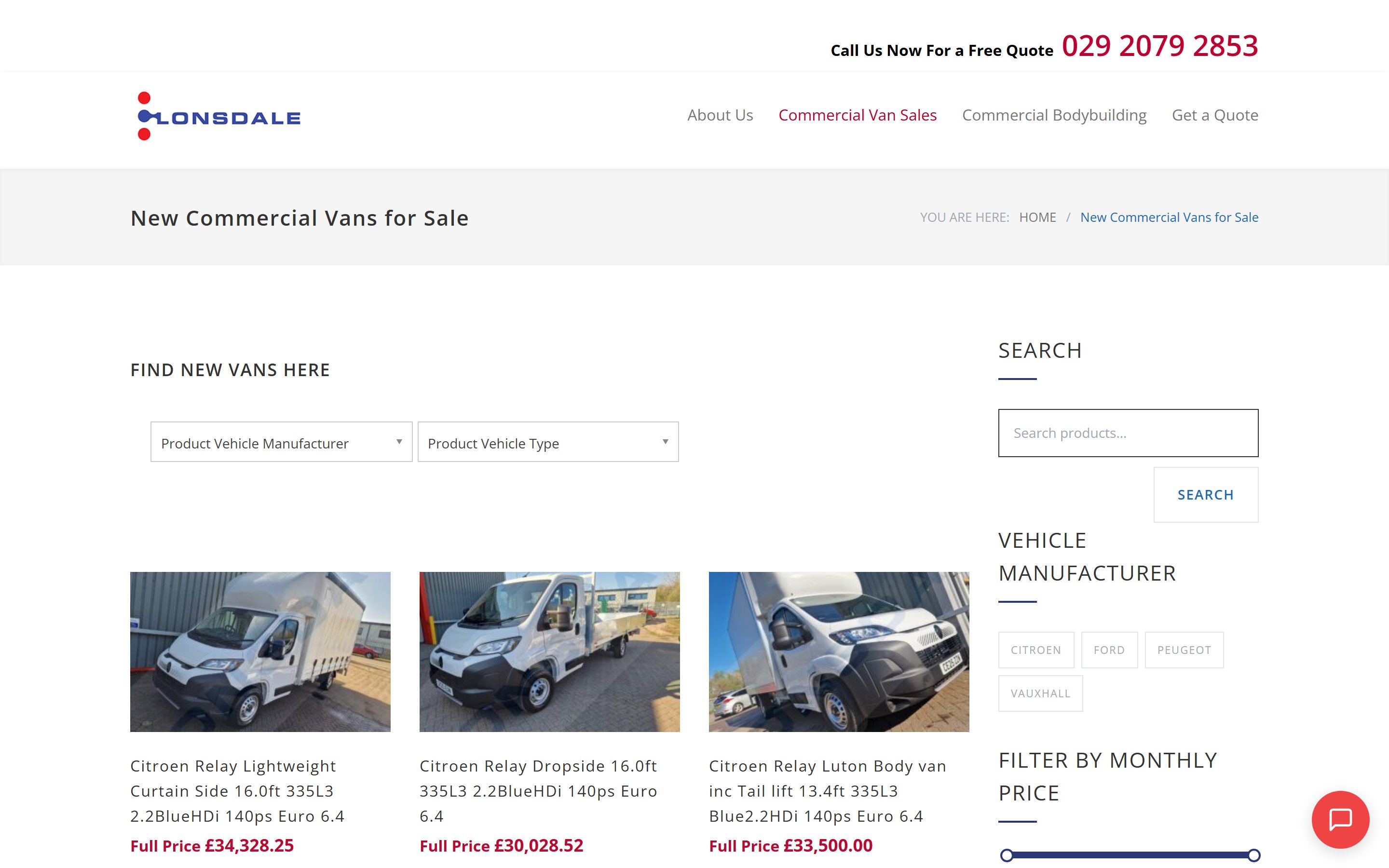The WordPress van-sales index.