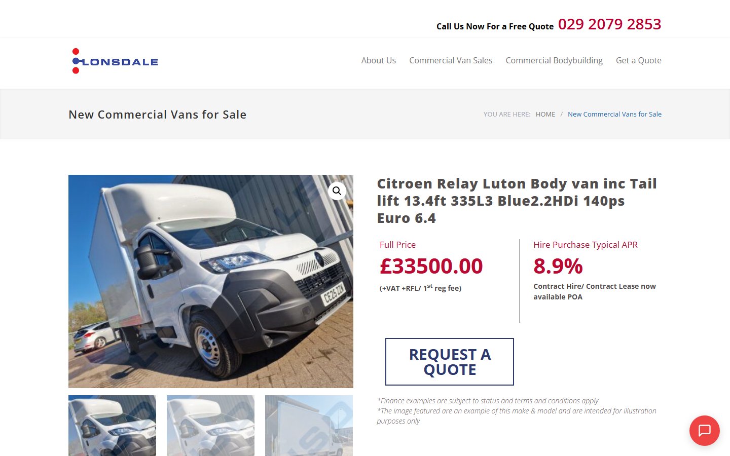 A van product page on the WordPress site.