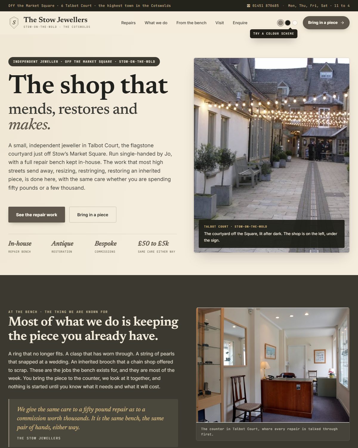 Homepage of the concept rebuild for a Stow-on-the-Wold jeweller